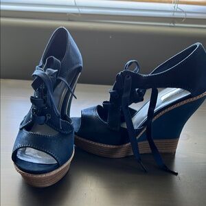 Stylish Navy Blue Wedge Heels